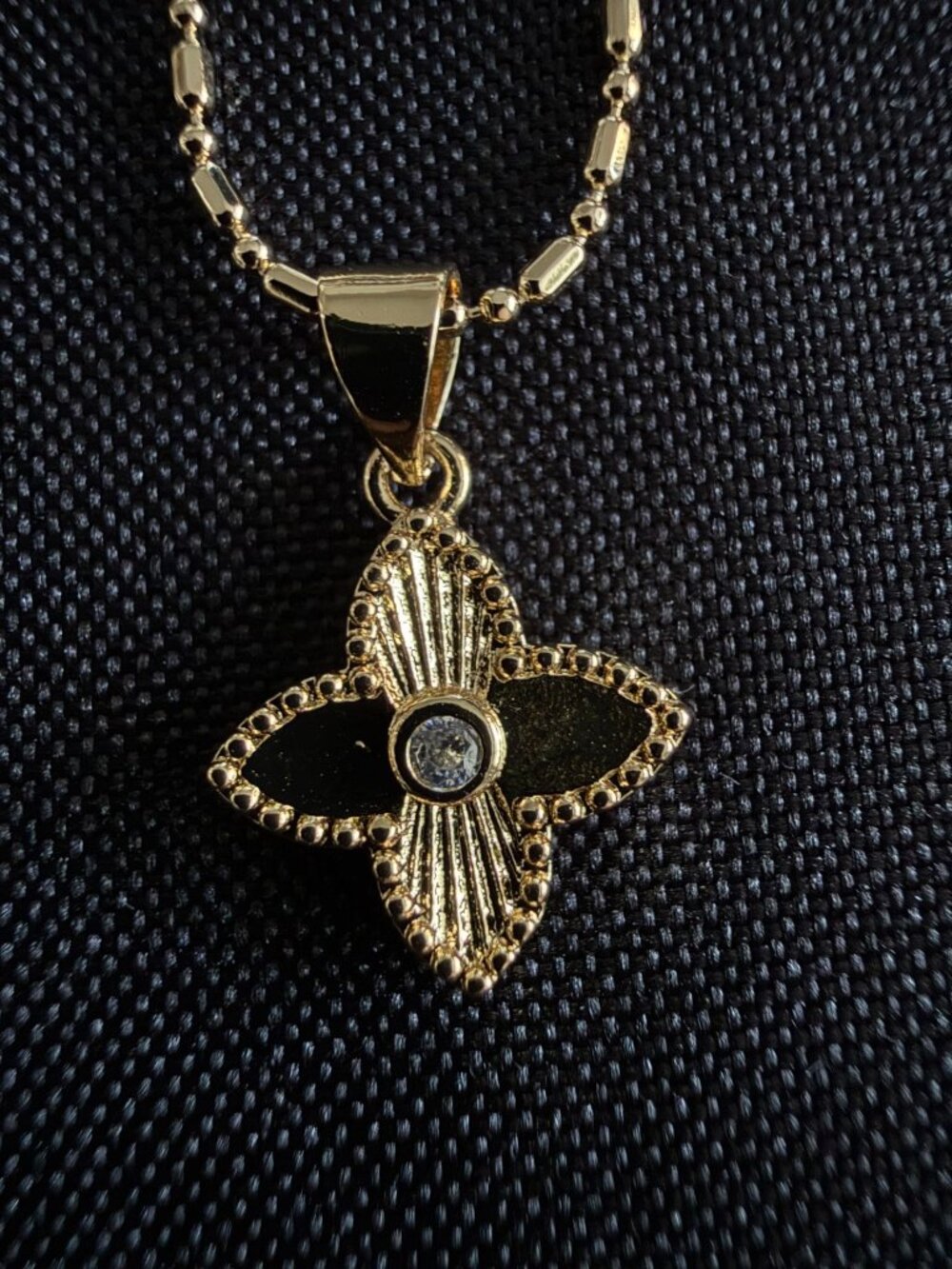 Gold-Tone Four-Petal Flower Pendant Necklace – Bead Bar Chain - Picture 2 of 6